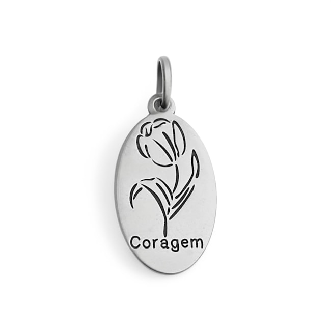 Pingente Laser com Flor Tulipa e Escrita "Coragem"