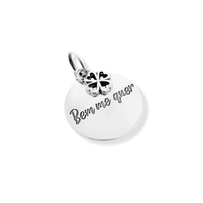 Pingente Laser Plaquinha "Bem me Quer" com Trevo 