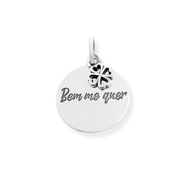Pingente Laser Plaquinha "Bem me Quer" com Trevo 