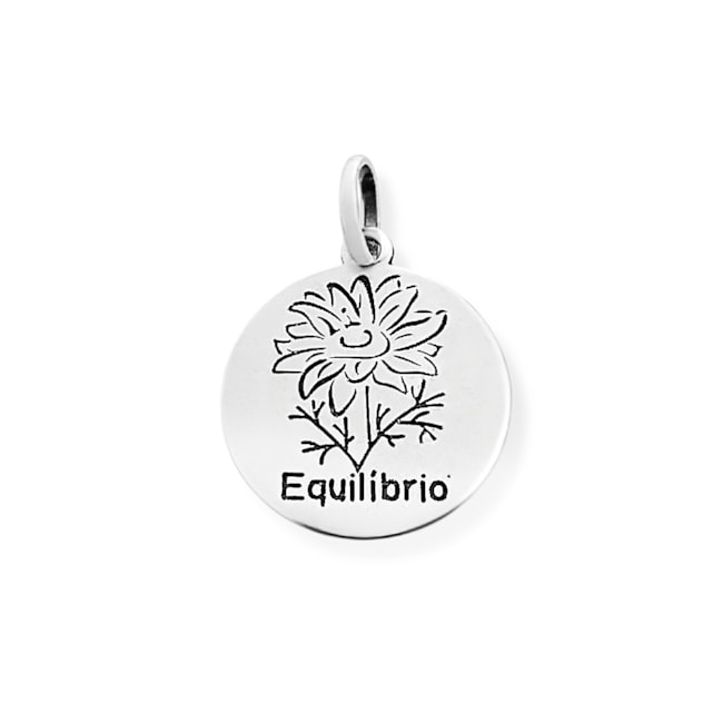 Pingente Laser Plaquinha com Flor e "Equilíbrio" 