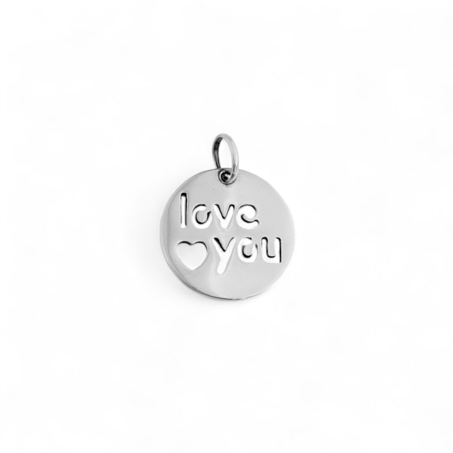 Pingente "Love You" Vazado com Coração