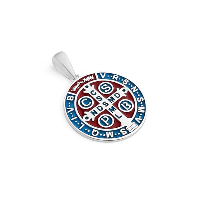 Pingente Medalha de São Bento Resinado de Vermelho e Azul