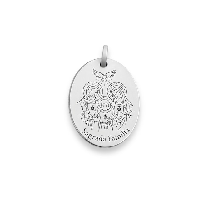 Pingente Medalha Oval Sagrada Família com Espírito Santo em Laser