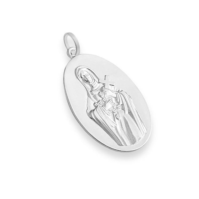 Pingente Medalha Oval Santa Teresinha em Alto Relevo 