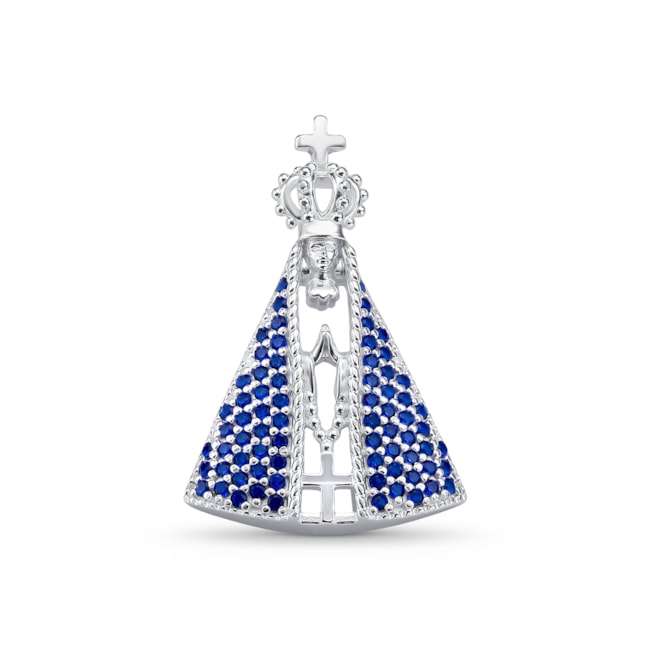 Pingente Nossa Senhora de Aparecida Cravejada com Zircônias em Safira