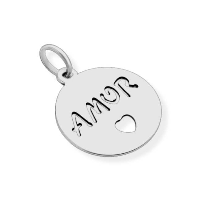 Pingente Plaquinha Laser "Amor" com Coração Vazado  