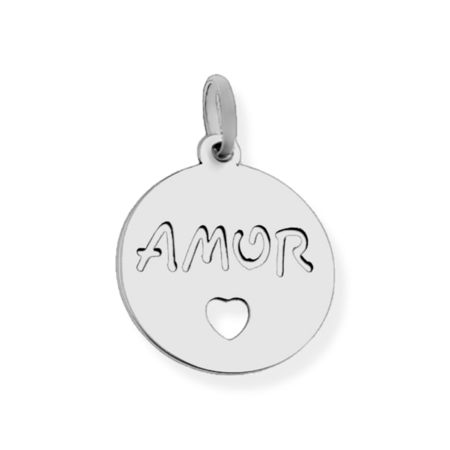 Pingente Plaquinha Laser "Amor" com Coração Vazado  