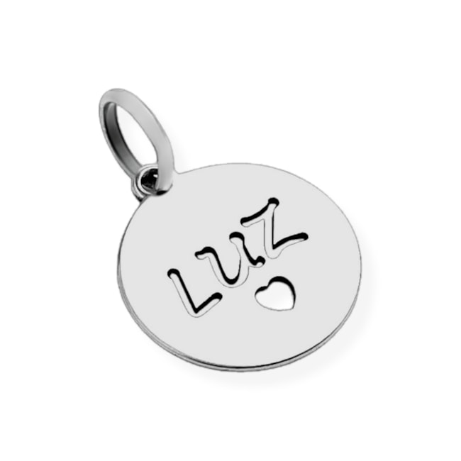 Pingente Plaquinha Laser "Luz" com Coração Vazado Pequeno