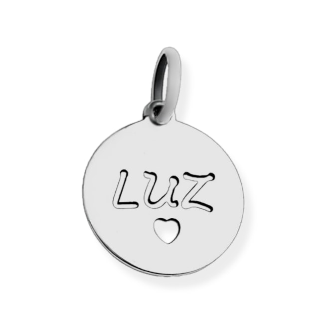 Pingente Plaquinha Laser "Luz" com Coração Vazado Pequeno