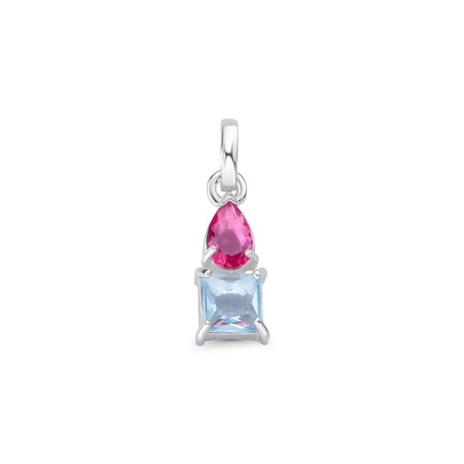 Pingente Ponto de Luz com Zircônia Quadrada Água Marinha e Zircônia Rubi Rose