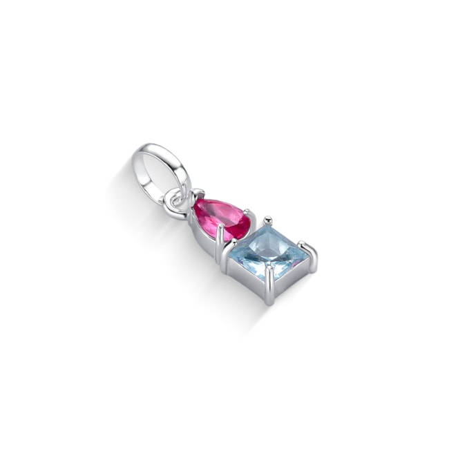 Pingente Ponto de Luz com Zircônia Quadrada Água Marinha e Zircônia Rubi Rose