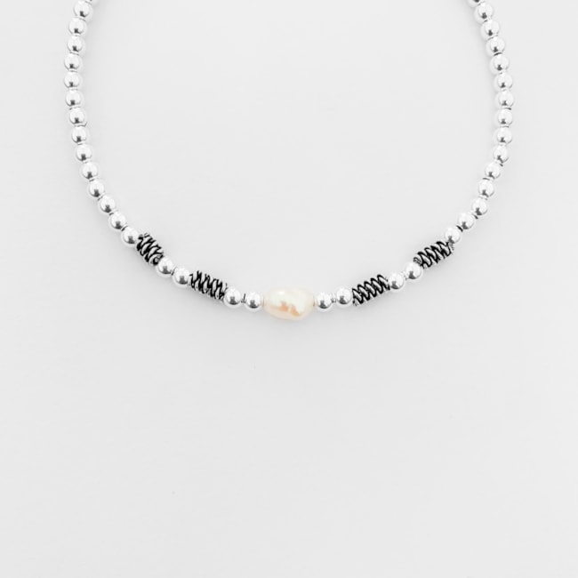 Pulseira  Bali com Bolinhas e Peróla - 17,5cm