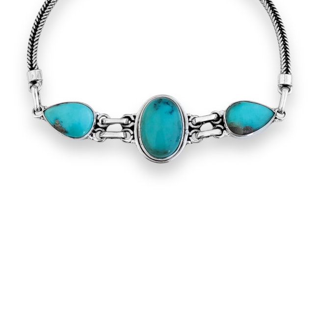 Pulseira Boho com Pedra Oval de Turquesa 