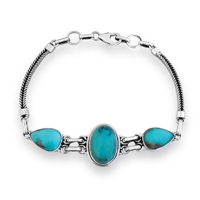 Pulseira Boho com Pedra Oval de Turquesa 