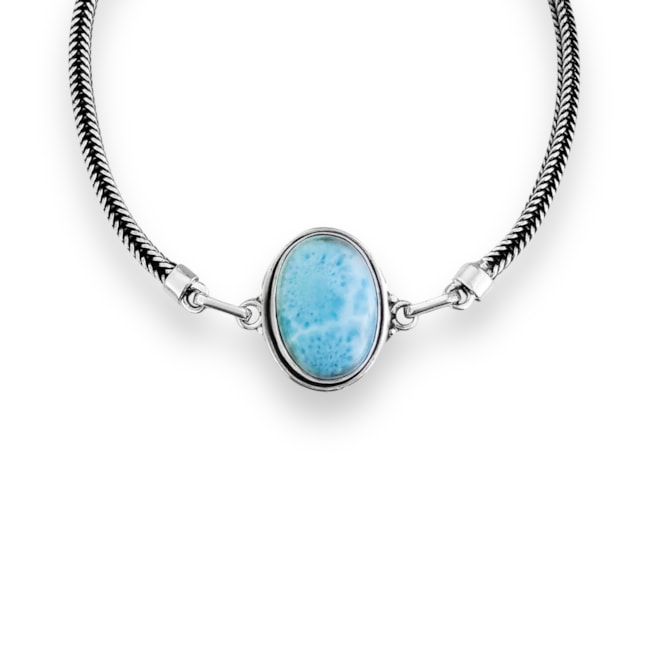 Pulseira Boho com Pedra Oval Larimar 