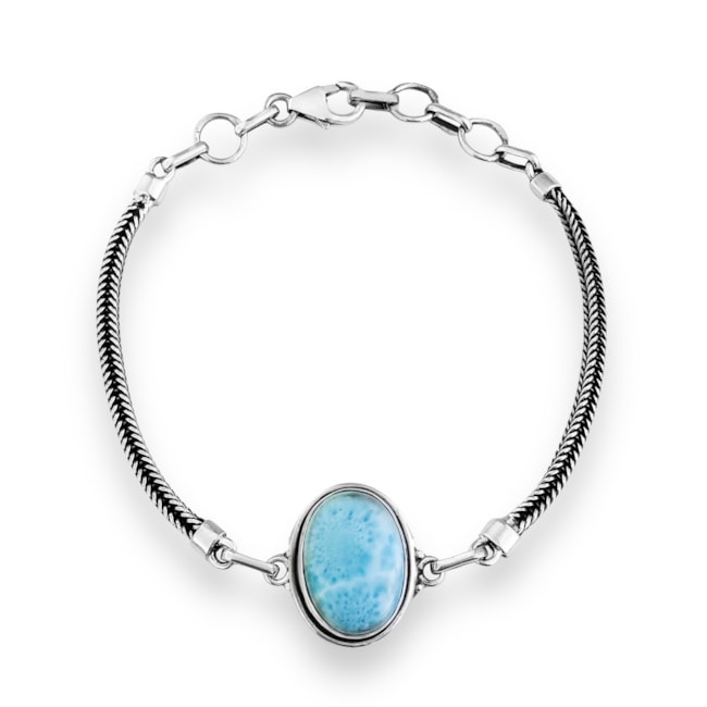 Pulseira Boho com Pedra Oval Larimar 