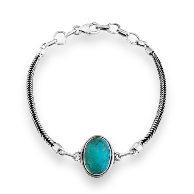 Pulseira Boho com Pedra Oval Turquesa