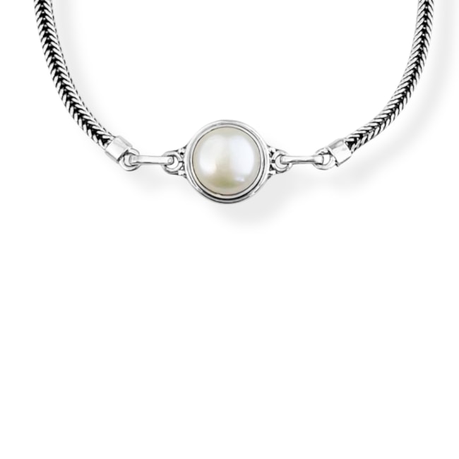 Pulseira Boho com Pérola Redonda - 16,5cm