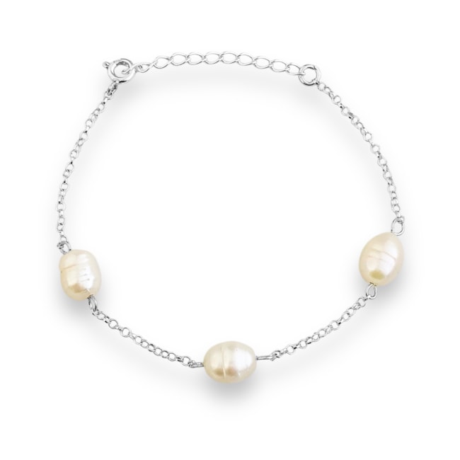 Pulseira Branca com Pérola Água Doce - 16cm 