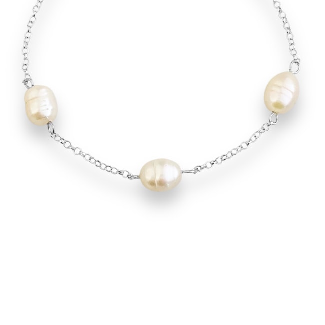 Pulseira Branca com Pérola Água Doce - 16cm 