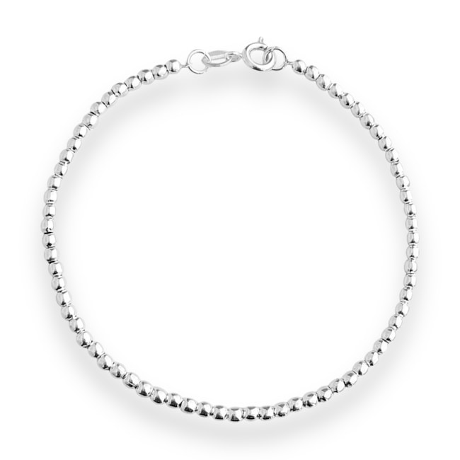 Pulseira Branca de Bolinhas Levemente Achatadas - 19cm