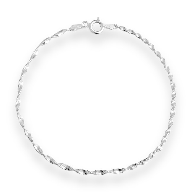 Pulseira Branca Fina Laminada Trançada - 18,5cm