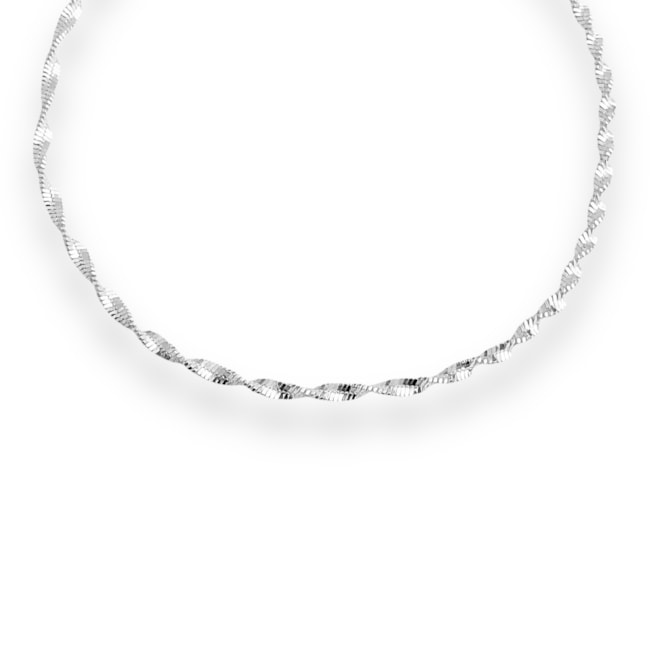 Pulseira Branca Fina Laminada Trançada - 18,5cm