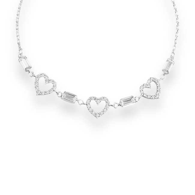 Pulseira com 3 Corações Vazado Cravejado com Zircônia - 16,5cm