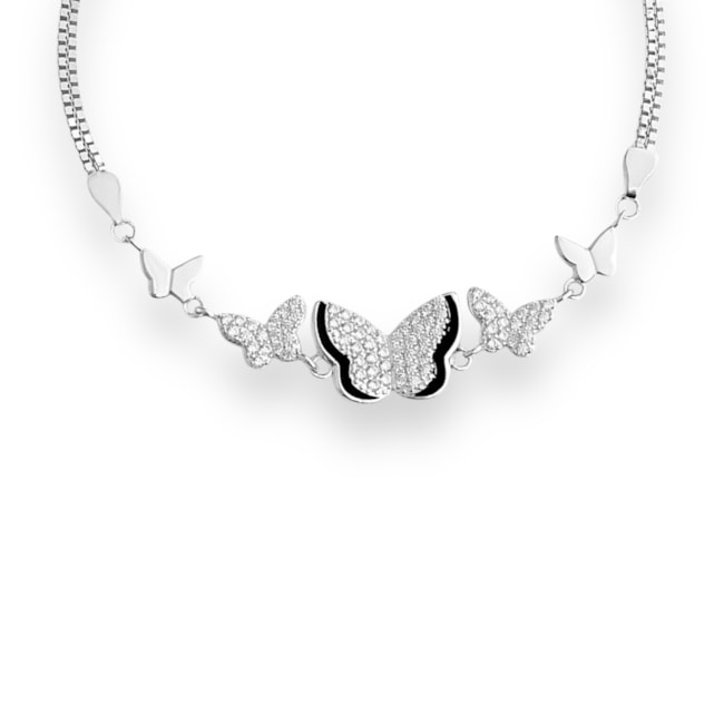 Pulseira com Borboletas Cravejadas de Zircônia Cristal - 15,5cm