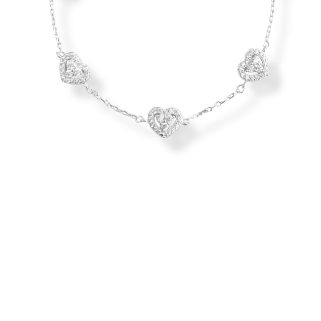 Pulseira com Cinco Corações de Zircônia Cristal - 17cm