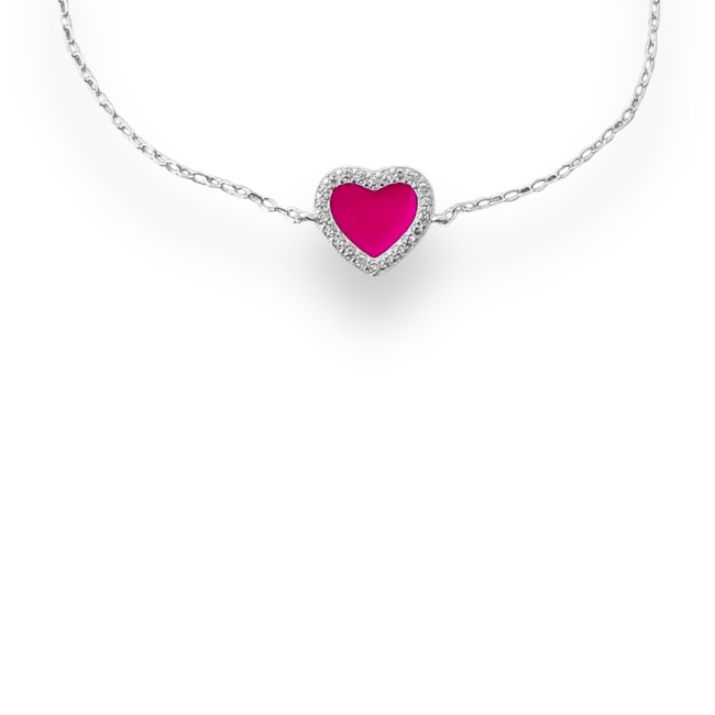 Pulseira com Coração Rosa e Fecho Ajustável - 22cm
