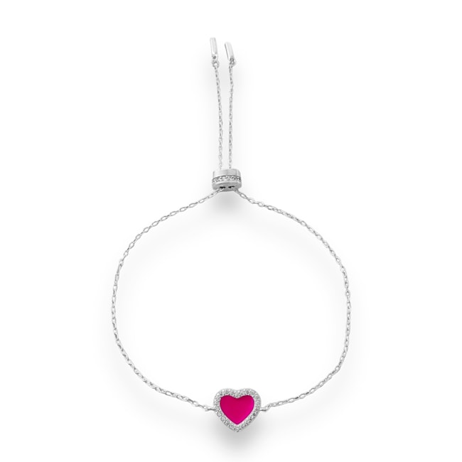 Pulseira com Coração Rosa e Fecho Ajustável