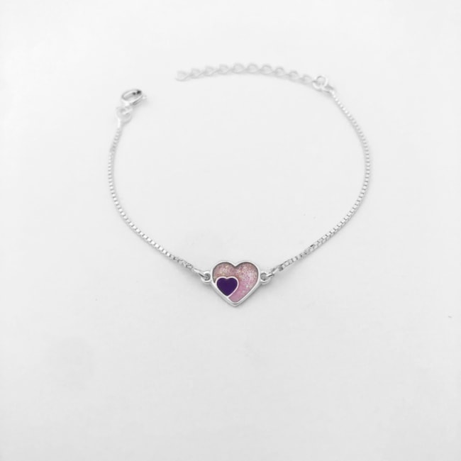 Pulseira com Coração Rosa e Roxo Infantil - 12cm