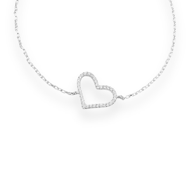 Pulseira com Coração Vazado Cravejao de Zircônias - 16cm
