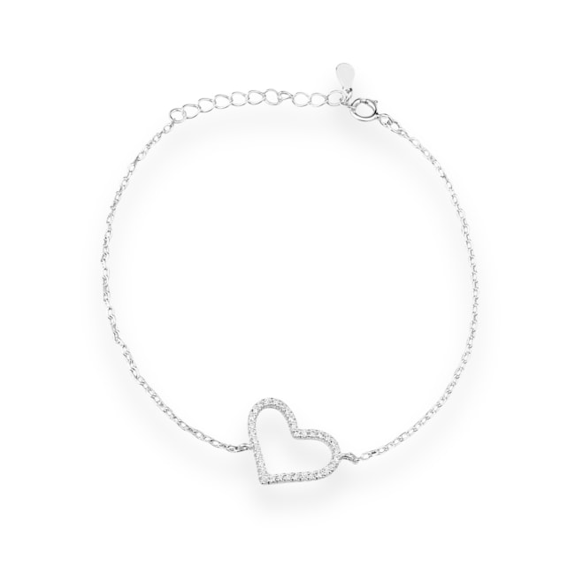 Pulseira com Coração Vazado Cravejao de Zircônias - 16cm