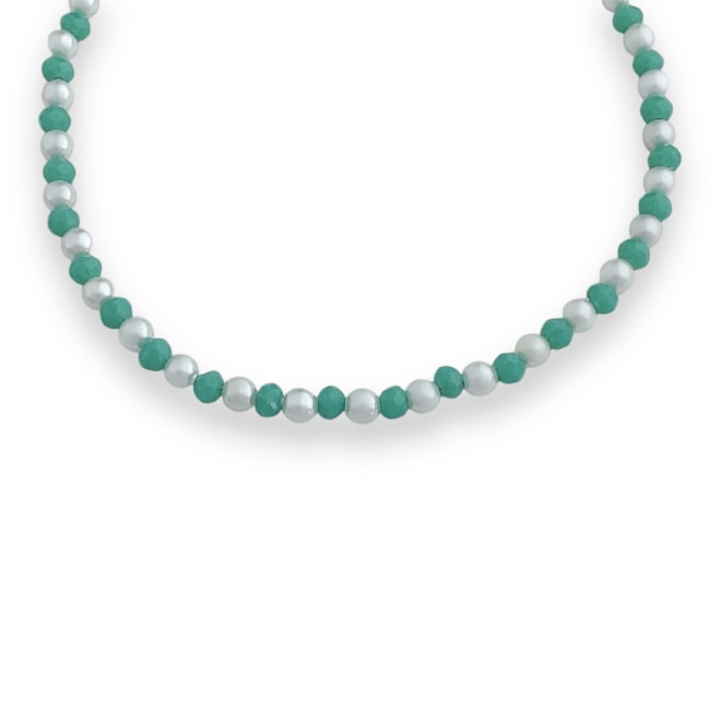 Pulseira com Cristais Verde Água e Bolinhas - 16,5cm
