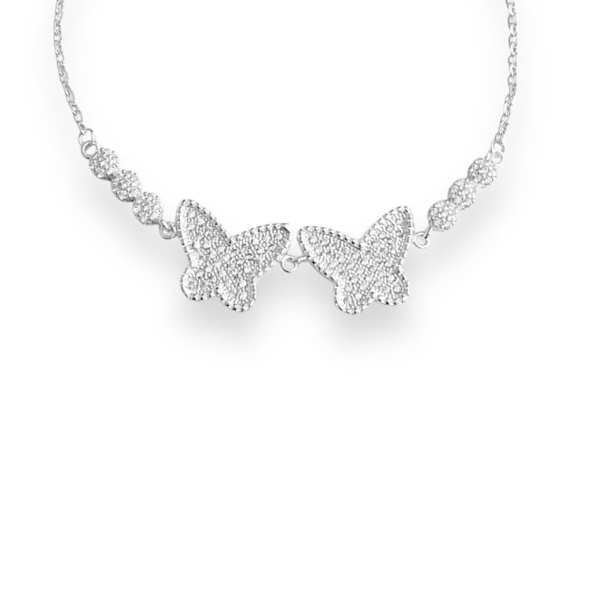 Pulseira com Duas Borboletas Cravejadas de Zircônia Cristal - 15cm