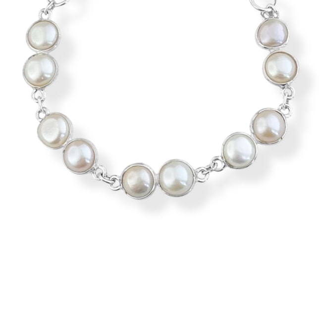 Pulseira com Dupla de Pérola Redonda Juntas - 14cm