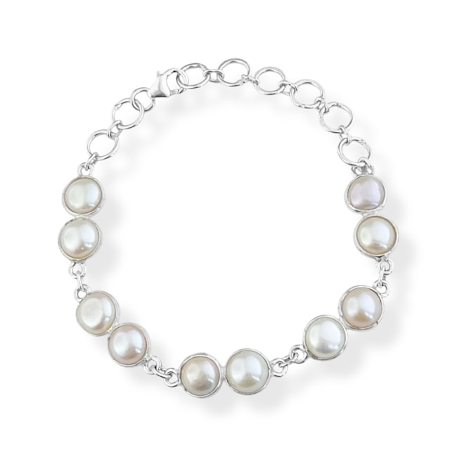 Pulseira com Dupla de Pérola Redonda Juntas - 14cm