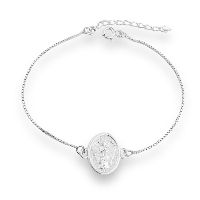 Pulseira com Medalha do Arcanjo Rafael em Relevo - 16cm