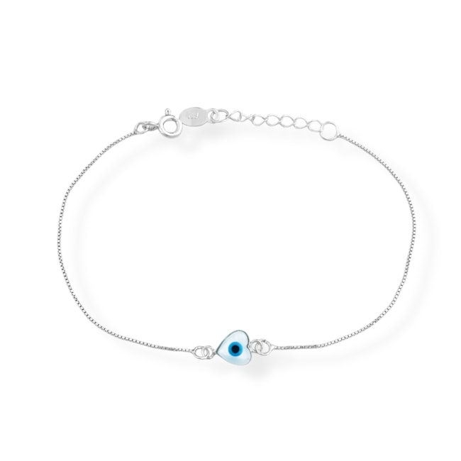 Pulseira com Olho Grego em Formato de Coração - 16cm