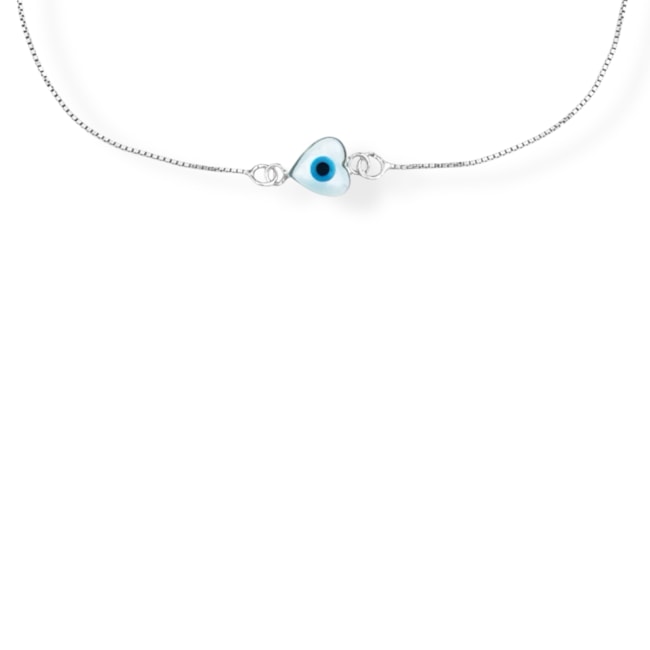 Pulseira com Olho Grego em Formato de Coração - 16cm