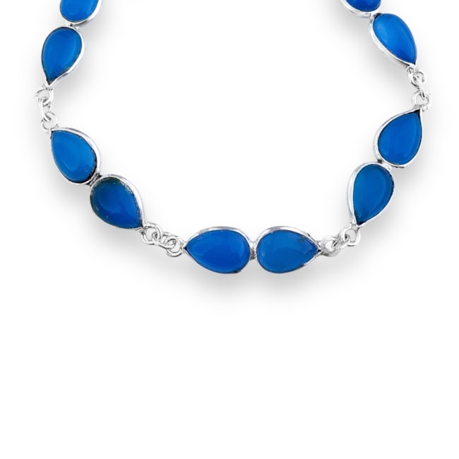 Pulseira com Pedra Calcedônia Azul em Gota - 14cm