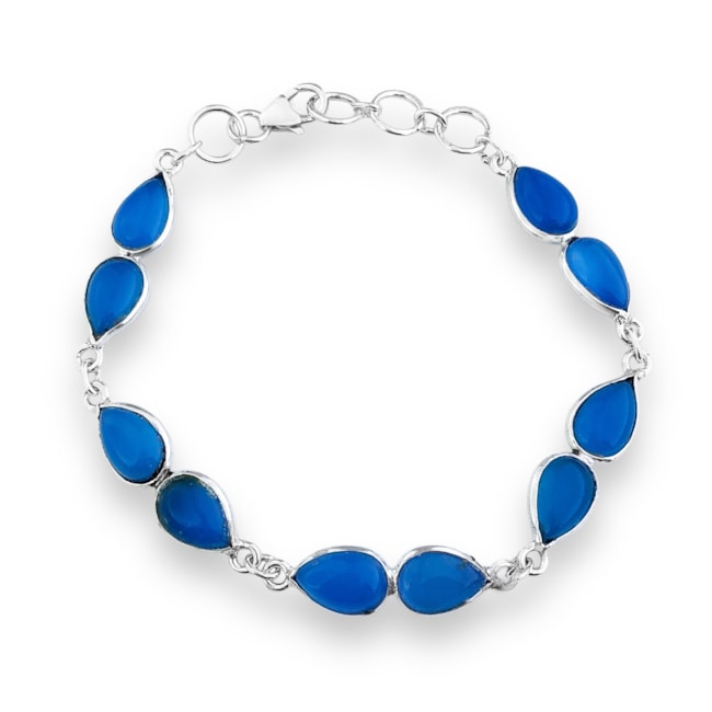 Pulseira com Pedra Calcedônia Azul em Gota - 14cm