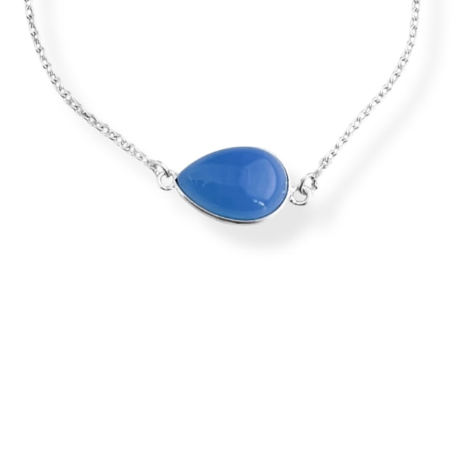 Pulseira com Pedra Calcedônia Azul em Gota - 16,5cm