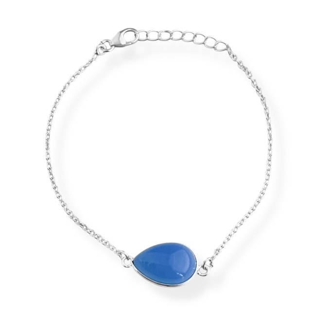 Pulseira com Pedra Calcedônia Azul em Gota - 16,5cm