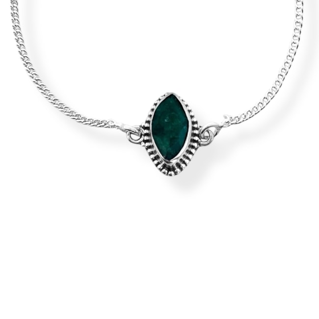 Pulseira com Pedra Oval Esmeralda Trabalhada - 14cm