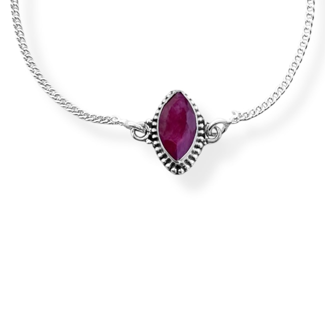 Pulseira com Pedra Rubi Oval Trabalhada - 14cm