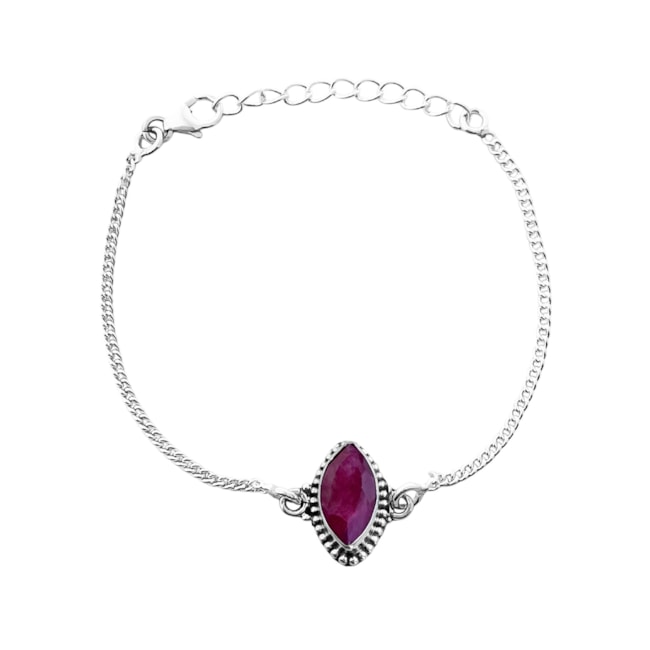 Pulseira com Pedra Rubi Oval Trabalhada - 14cm