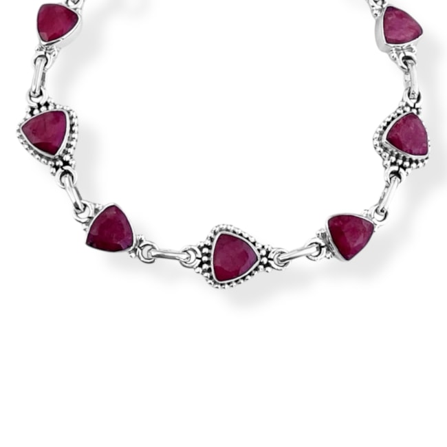Pulseira com Pedra Rubi Trabalhada - 17cm